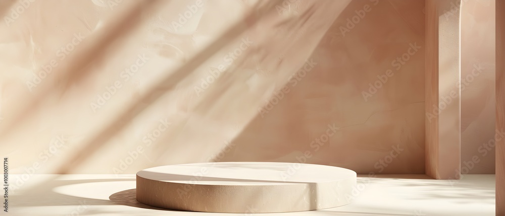 Poster minimalist interior with soft lighting and circular platform