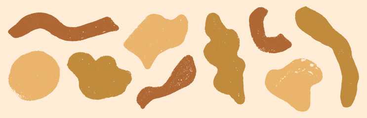Boho abstract shapes in warm tones with texture. Decorative boho clipart with abstract figures