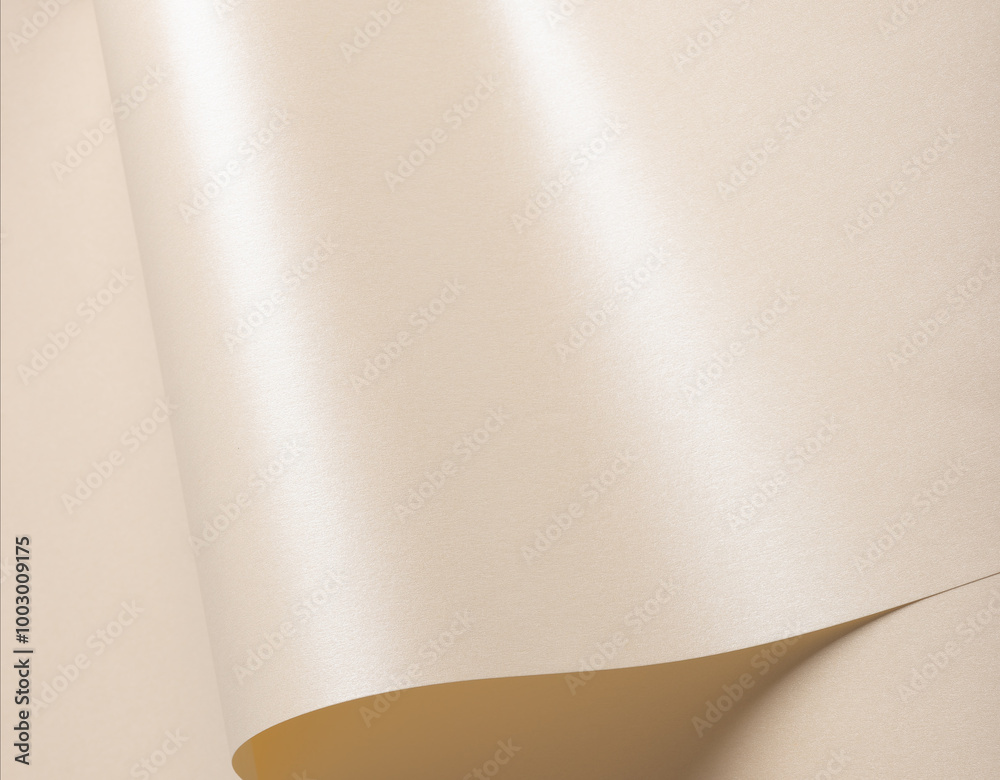 Poster beige paper with a smooth sheen and elegant, reflective folds. glossy surface features soft, wavy te