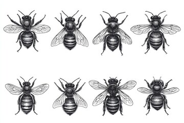 Detailed Stages of Bee Growth from Egg to Adult - Entomology and Education Illustration