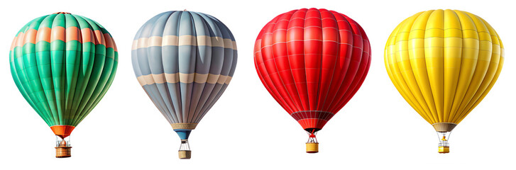 Naklejka premium collection of floated yellow, blue, red and green Hot-air balloon isolate on transparency background PNG