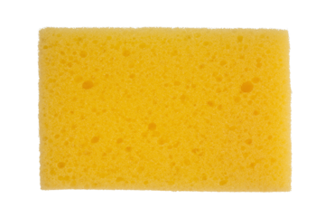 Yellow, Orange Close-Up Dishwashing Sponge With Spongy Surface Isolated On Transparent White Background, Artwork Blank, Top View.