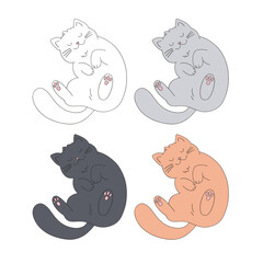 Cute sleeping cat vector clip-art set isolated on white. Cat vibes illustration
