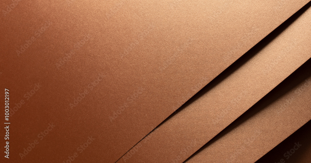 Aufkleber Copper metallic texture with layered folds and a reflective surface. Diagonal geometric lines create an elegant, glossy design with a subtle, luxurious sheen. The soft, stylish