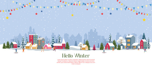 hello winter season with people having fun doing outdoor activities in the night
