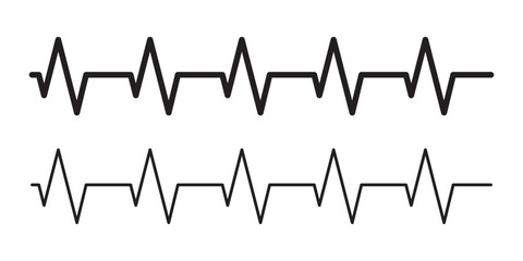 Cardiogram beat template for cardiology black isolated illustration set. Vector icons in flat style.