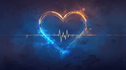 A glowing heart with a heartbeat line inside, a digital art piece.