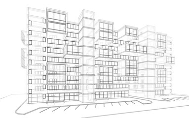 Modern architecture building 3d illustration