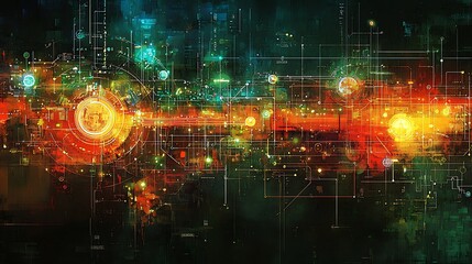 Fototapeta premium Glowing lines and circles dance in an abstract tribute to technology�s endless flow.