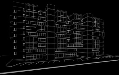 Modern architecture building 3d illustration