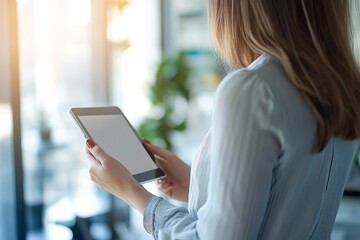 Business woman designer working on tablet in office