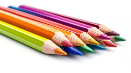 Fototapeta premium Vector illustration of a set of colored pencils in various hues, isolated on a white background. Suitable for use in educational, artistic, or design-related projects. 