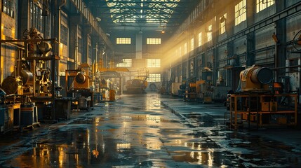 A large industrial building with a lot of machinery and equipment