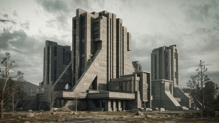 Obraz premium Dystopian Architecture Featuring Brutalist Skyscrapers