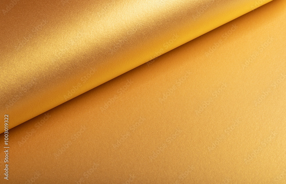 Poster golden paper with a polished, metallic texture and curved folds, featuring glowing gradients and shi