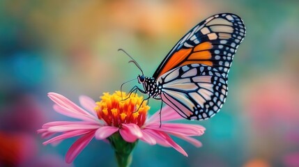 Obraz premium Colorful Butterfly on Blooming Flower in Nature