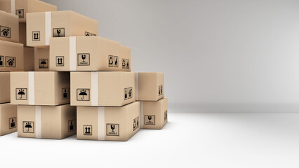 Bulk parcel boxes on a brown background,parcel delivery,3d rendering