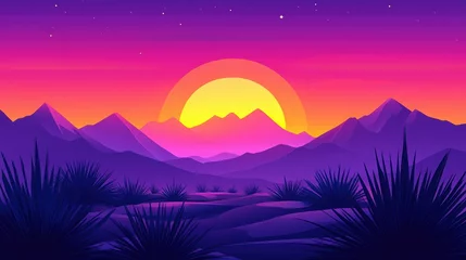 Fotobehang Majestic purple sunset mountain landscape © volga