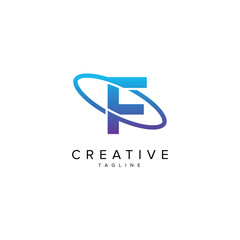 Modern Letter F and Planet Logo Design. Initial Vector Template.