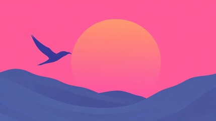 Naklejka premium Majestic bird silhouette flying at sunset tranquil hills