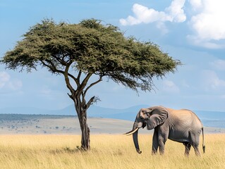 Fototapeta premium Lonely elephant on tree in Afrika