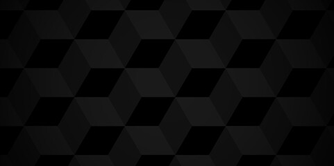 Vector dark black geometric minimal cube hexagon surface texture metallic surface tiles smooth mosaic design. minimal black cubies block thin smooth structure isometric grid banner and wallpaper.
