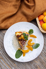 Delicious restaurant dessert, cheesecake. Close up