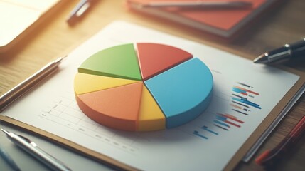 Colorful Pie Chart on Desk with Stationery Items