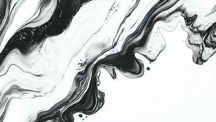 Abstract black and white watercolor background with wavy patterns in the...