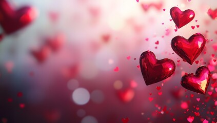 Obraz premium Valentine's Day background with red hearts, red and pink colors, red gradient...