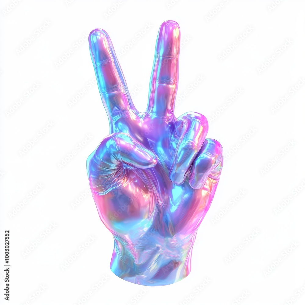 Wall mural The holographic peace hand symbol is isolated on a white background