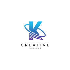 Modern Letter K and Planet Logo Design. Initial Vector Elements.