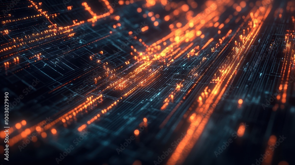 Poster a creative digital network intertwined with elements of coding background