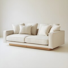 Obraz premium Modern White Sofa with Wooden Base Living Room Furniture Design
