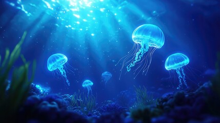 Stunning Underwater Scene with Glowing Jellyfish