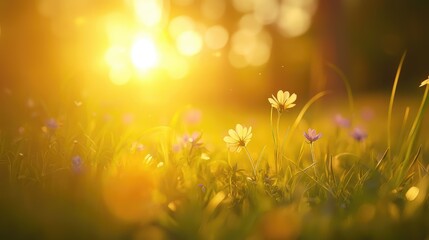 Golden Sunlit Meadow with Colorful Flowers