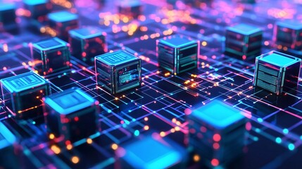 Obraz premium 3D Rendering of Interconnected Data Blocks in Vibrant Colors