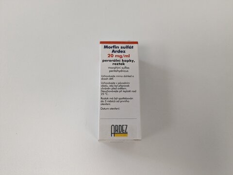 Prague,Czech Republic-October 9 2024: MORFIN SULFAT by ARDEZ contains MORPHINE SULFATE, an opioid analgesic used to treat severe pain in patients requiring continuous pain management