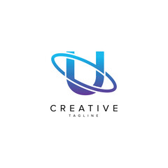 Modern Letter U and Planet Logo Design. Initial Vector Elements.