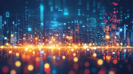 Fototapeta premium Digital City Skyline Made of Light Particles