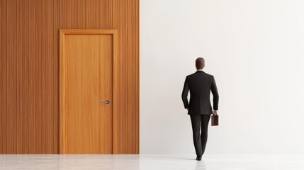 Fototapeta premium Applicant confidently walking into a job interview room determined expression 3D illustration