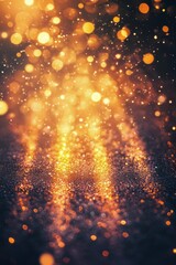 Obraz premium Captivating golden particles illuminated by radiant light in a dark environment during twilight