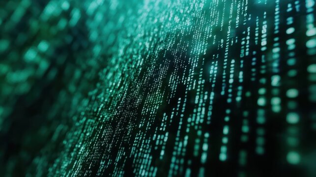Animated word tag cloud in 4K, Natural Language Processing, animation of text design. A Matrix style binary computer code is moving from zero to one, abstract future design.