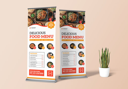 Modern Delicious Food Menu Rollup Banner for Restaurant