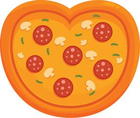 Delicious heart shaped pizza with pepperoni and mushrooms, perfect for valentine's day