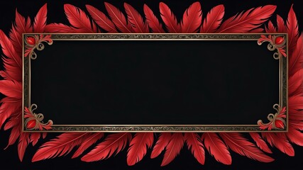red feather themed border frame on black background