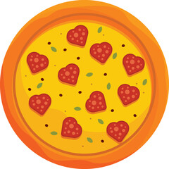 Tasty pizza with heart shaped pepperoni, mozzarella cheese and basil leaves on a thick crust, perfect for a romantic dinner