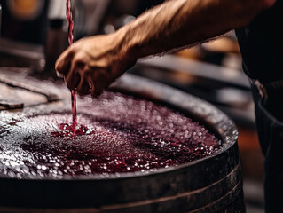 Crafting fine wine in a rustic vineyard cellar during the harvest season
