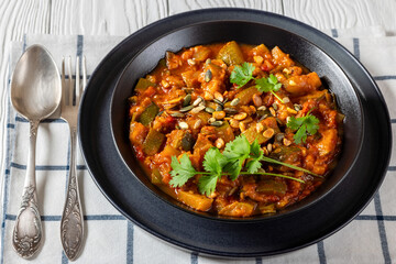 healthy zucchini stew in tomato sauce, top view