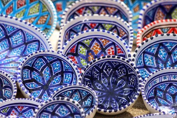 Handicraft, Tunisian ceramic ware with a traditional ornament.